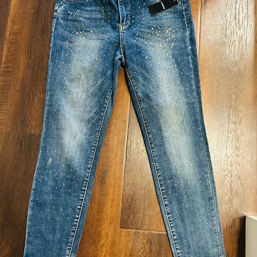 Bebe Blue Studded Jeans (mid rise)